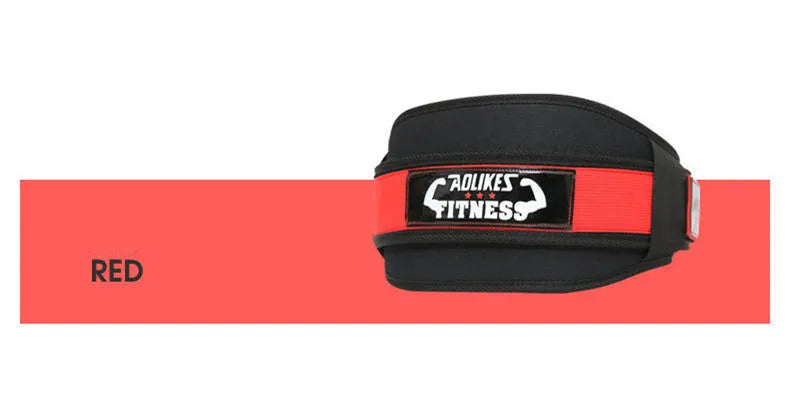 Black nylon fitness weightlifting waistband shown on an adult, adjustable and designed for support.