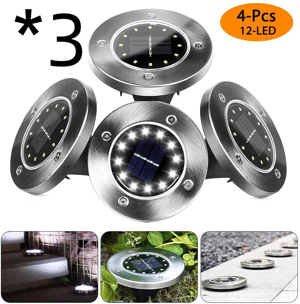 8LED waterproof solar garden light with IP65 protection and warm LED glow on lawn