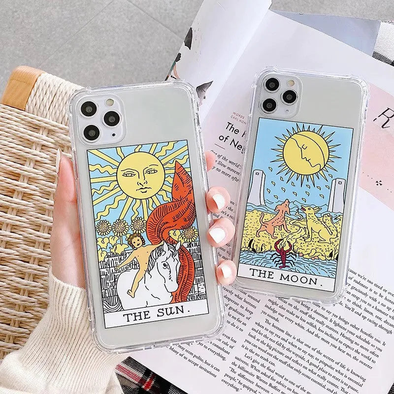 Creative Mythology Comic phone case with sun and moon graffiti cartoon designs on silicone TPU back cover