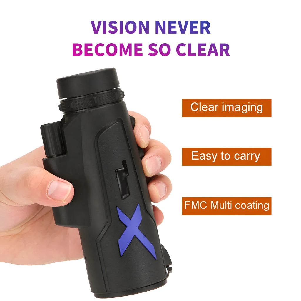 Black 12x50 monocular telescope with 50mm objective lens for outdoor observation