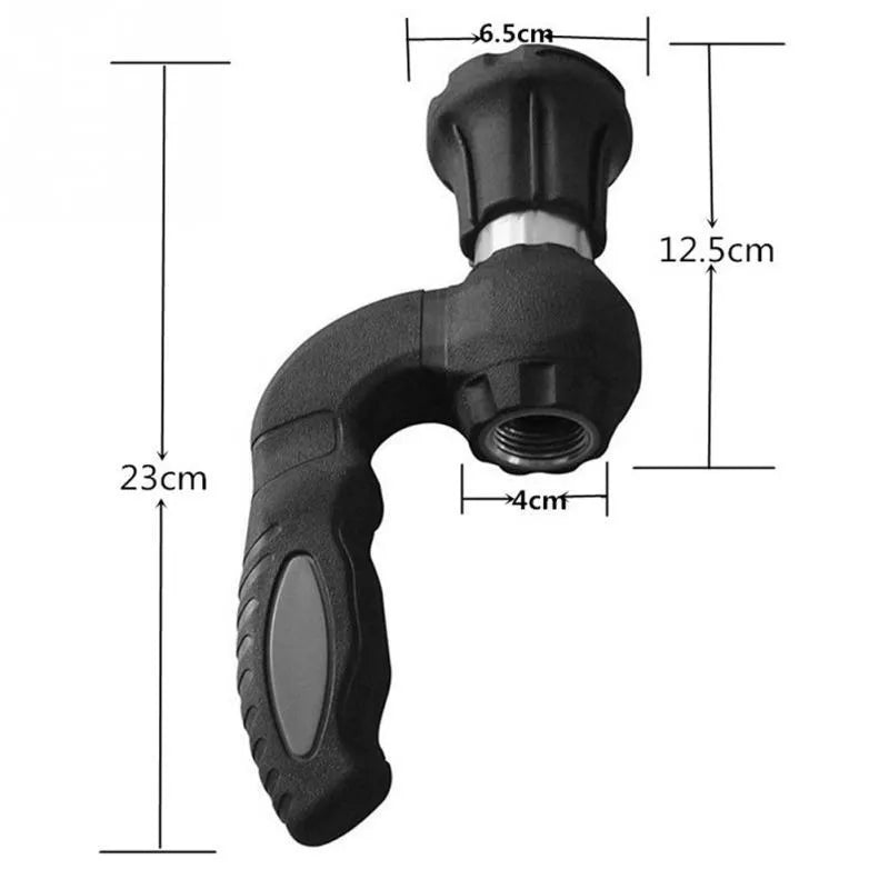 Black sprinkler gun car washer with pink accents, five spray settings, 23 cm length