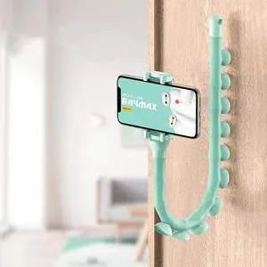 Black flexible rubber phone holder with suction cup bent into shape showing 62cm length