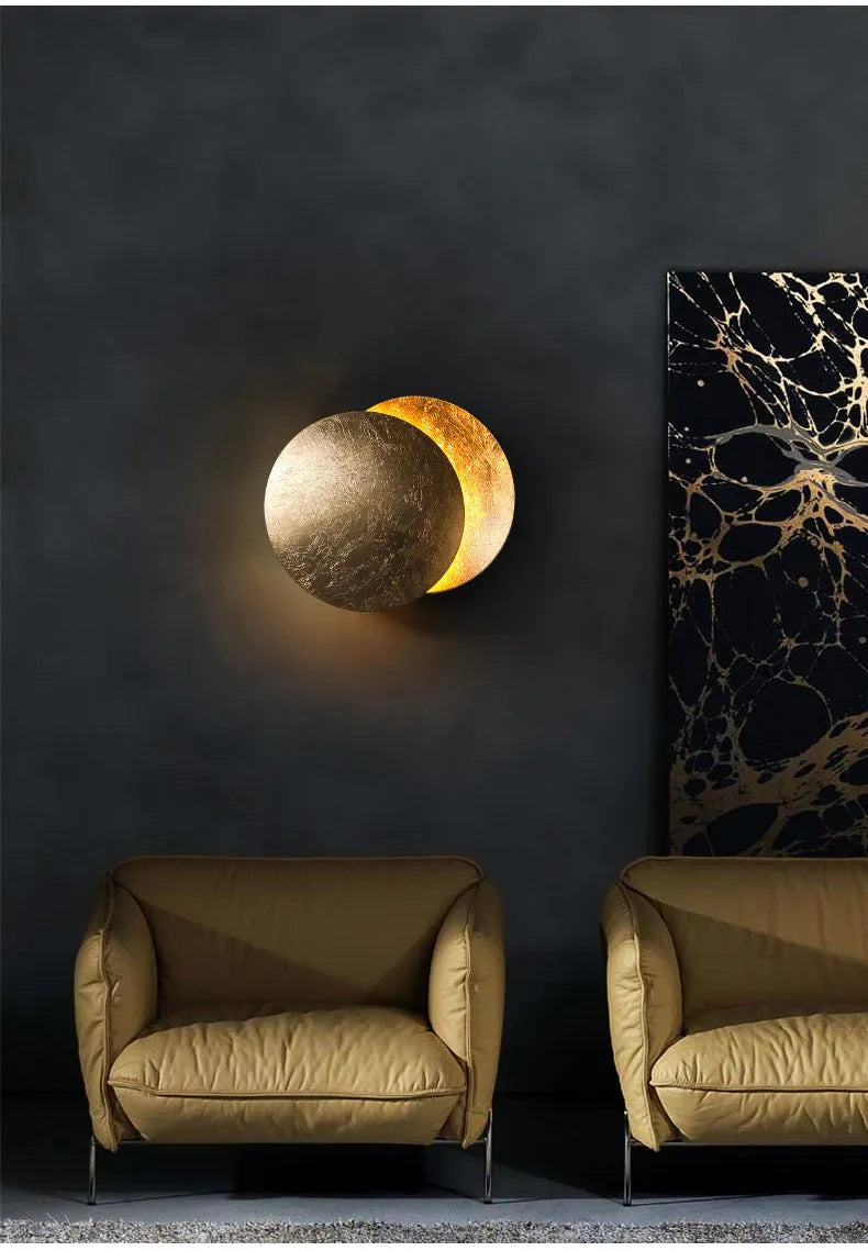 Modern minimalist aluminium bedside lamp in gold finish with 20cm or 25cm diameter options