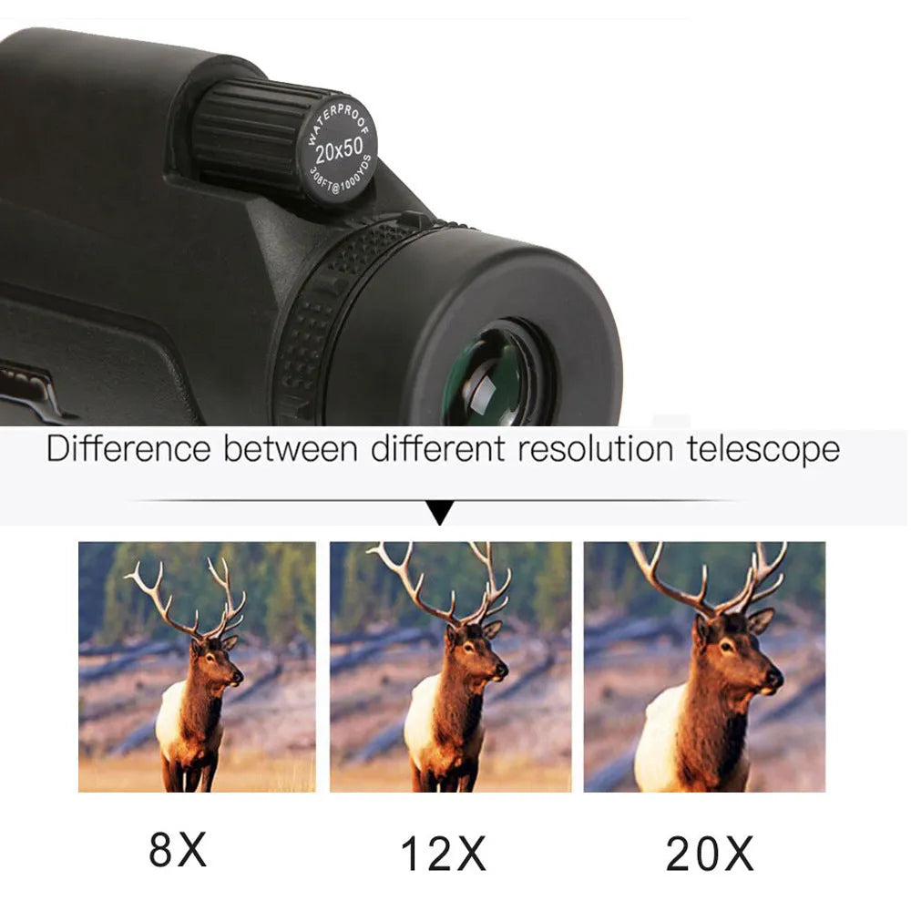 Black 12x50 monocular telescope with 50mm objective lens for outdoor observation