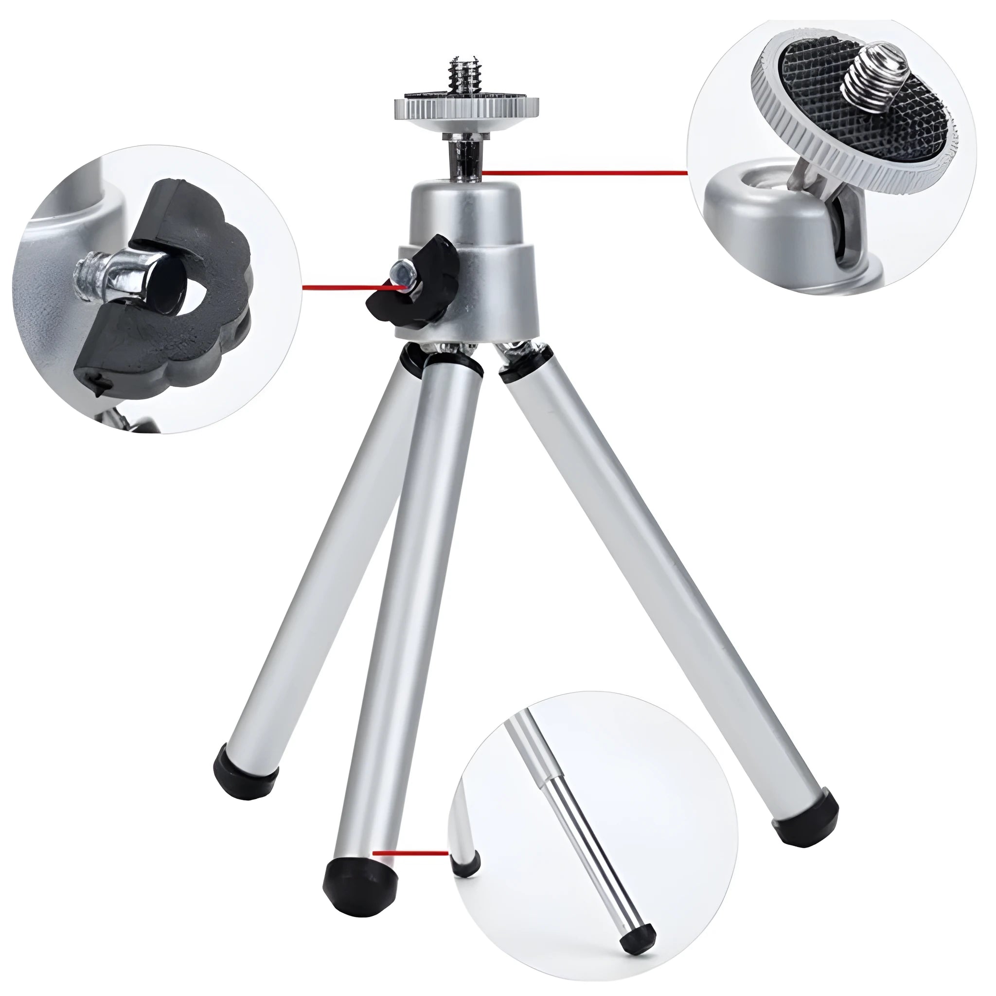 Mini aluminium tripod with ball head and black phone clip for cameras and mobile devices