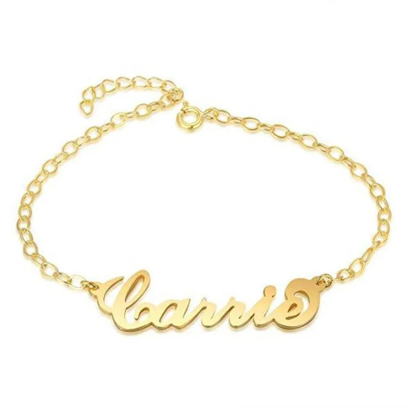 Custom name bracelet in gold finish with the name Sarah in Edward font style