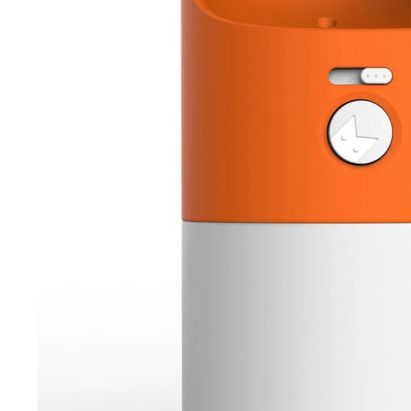 White and grey Moestar Rocket portable pet drinking cup with a one-button lock.