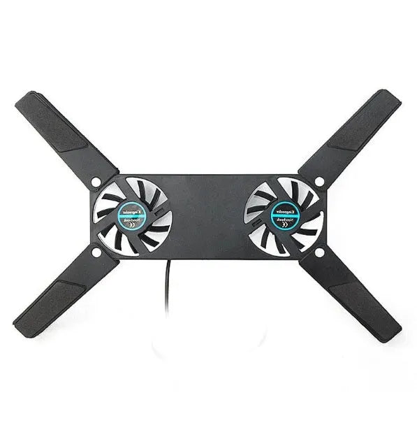 Rotatable USB cooling fan pad with 2 fans for laptop, foldable alloy design, anti-slip rubber gasket