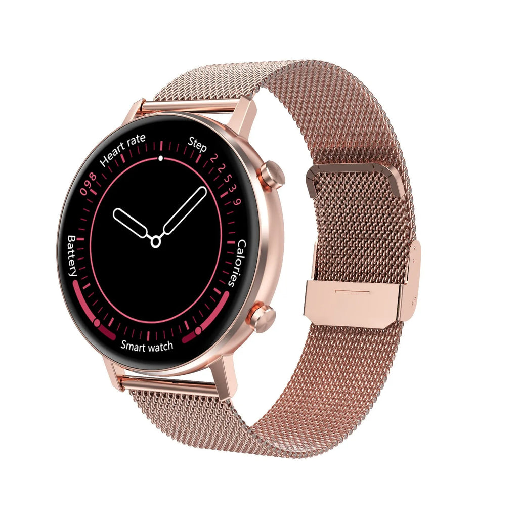 DT96 smart bracelet with 1.3-inch screen on a steel wrist strap.