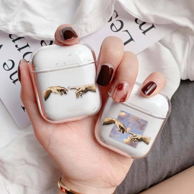 Transparent plastic AirPods protective cover showing compatibility with Apple AirPods and AirPods Pro cases