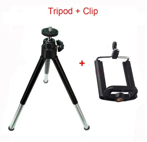 Mini aluminium tripod with ball head and black phone clip for cameras and mobile devices