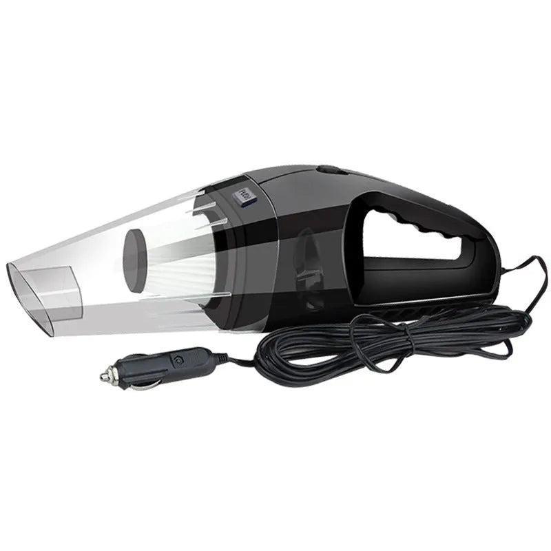 Portable 12V handheld car vacuum cleaner in black with cigarette lighter plug and 5-metre cord
