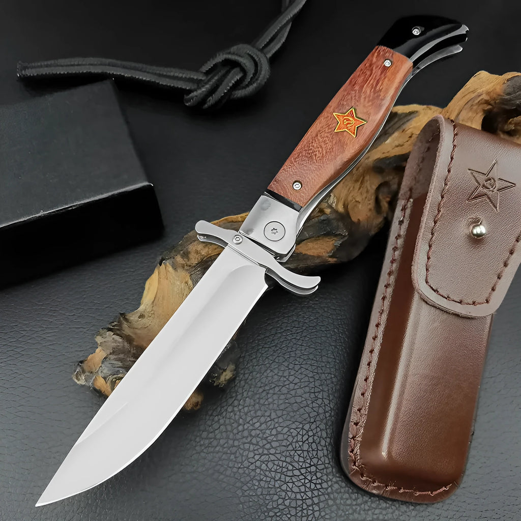 Multi-function folding knife with 440C blade and sandal wood handle, total length 25.2 cm, Patriot Second Generation