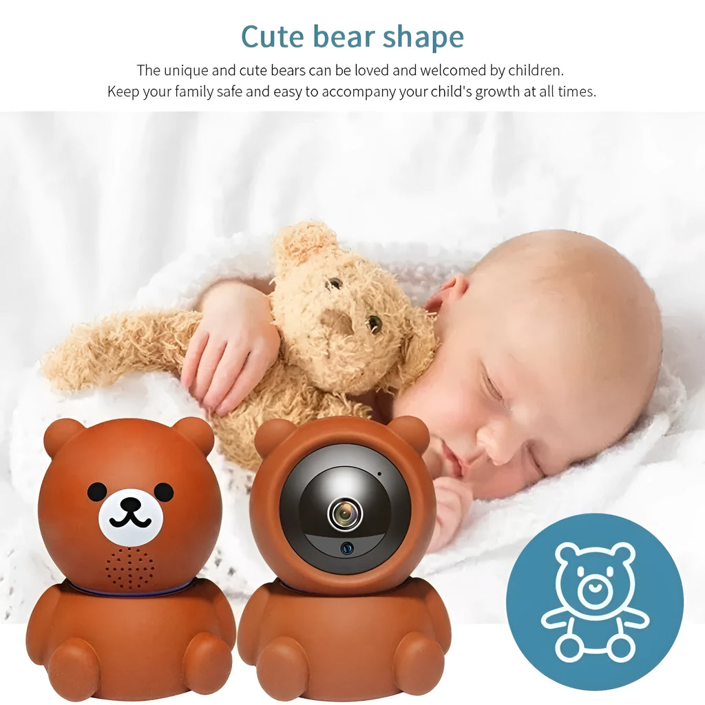 Bear 1080P WiFi indoor security camera with infrared LEDs for night vision on a white background