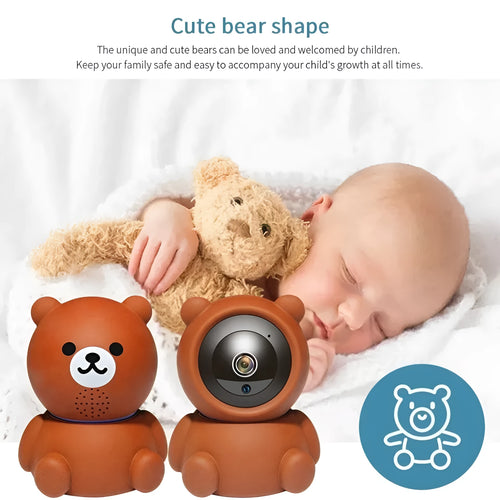 Bear 1080P WiFi indoor security camera with infrared LEDs for night vision on a white background
