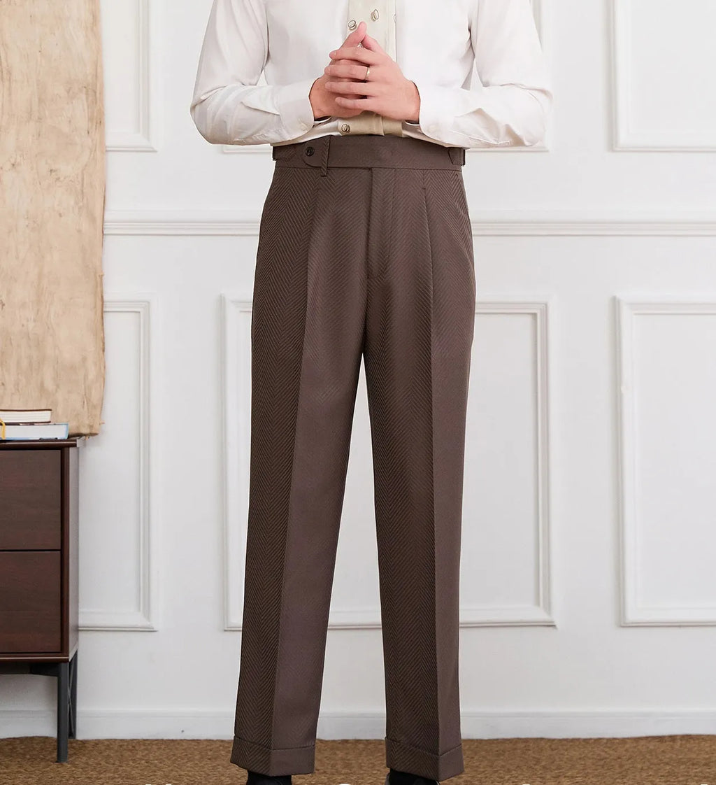Non-iron high waist straight trousers in Black, side view showing straight leg and zipper fly