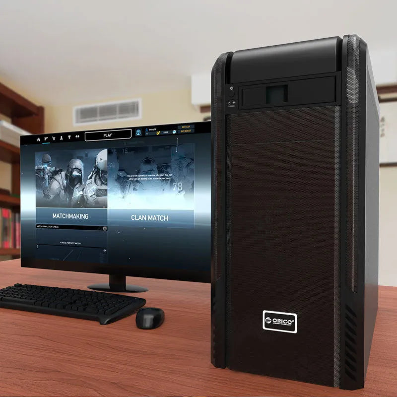 Black hard disk drive caddy tray for mounting a 3.5-inch HDD or SSD in a desktop PC CD-ROM bay
