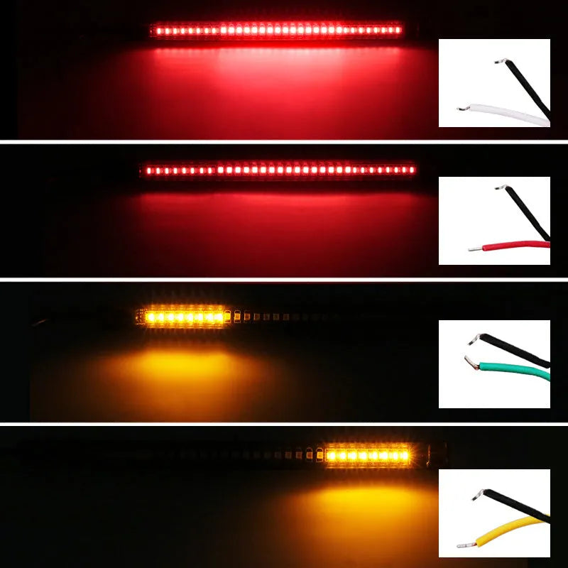 Universal flexible 48 SMD LED motorcycle tail brake turn signal light strip with red and amber LEDs
