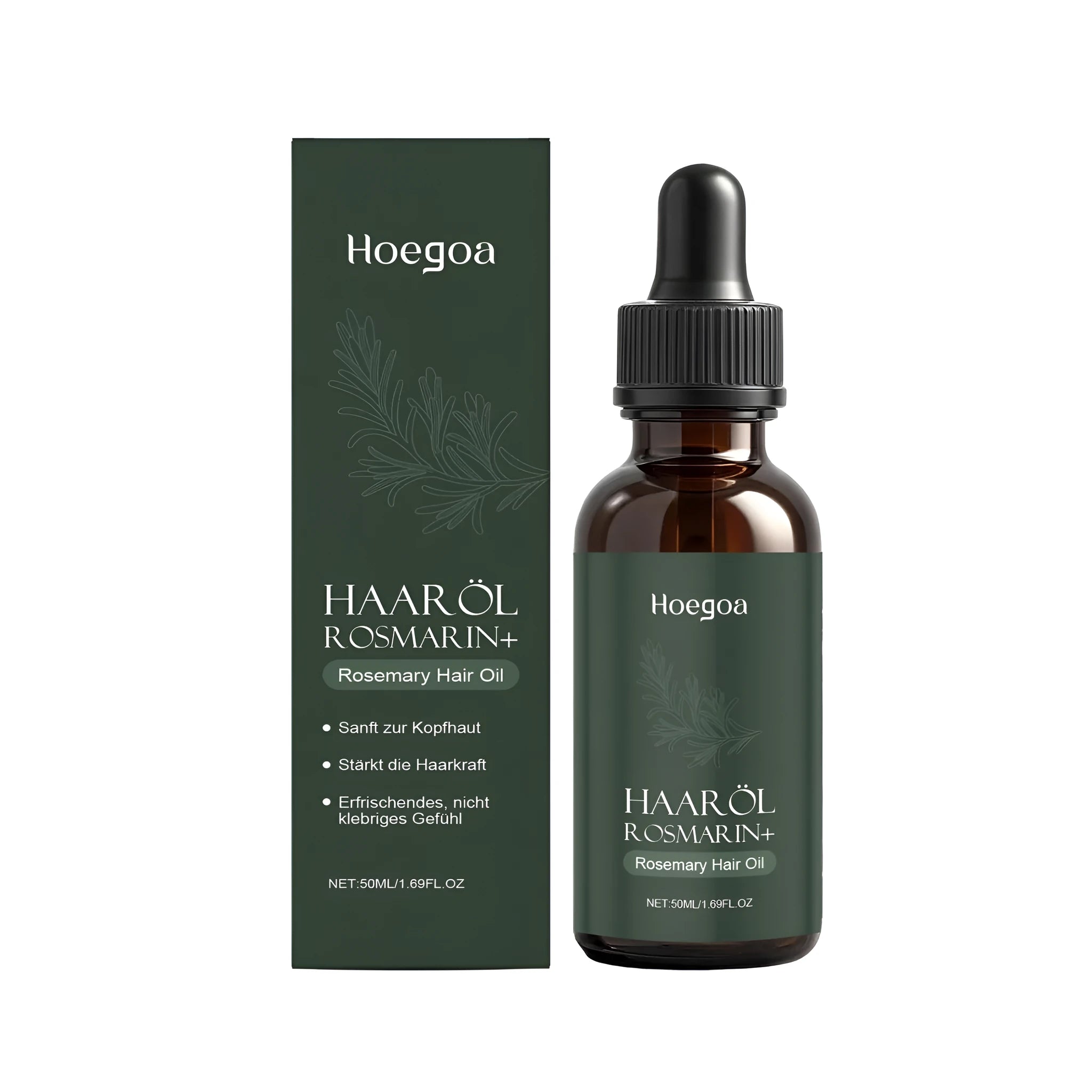 50ml bottle of rosemary and ginger hair care essential oil with vitamin E
