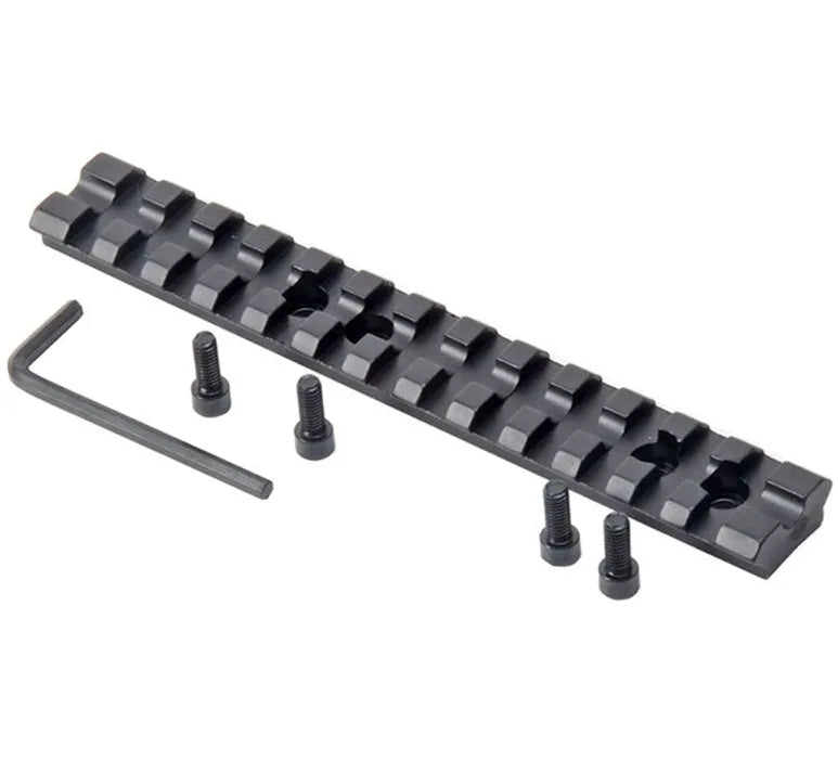 Black anodised aluminium Weaver/Picatinny shotgun scope mount rail with screws and Allen key.