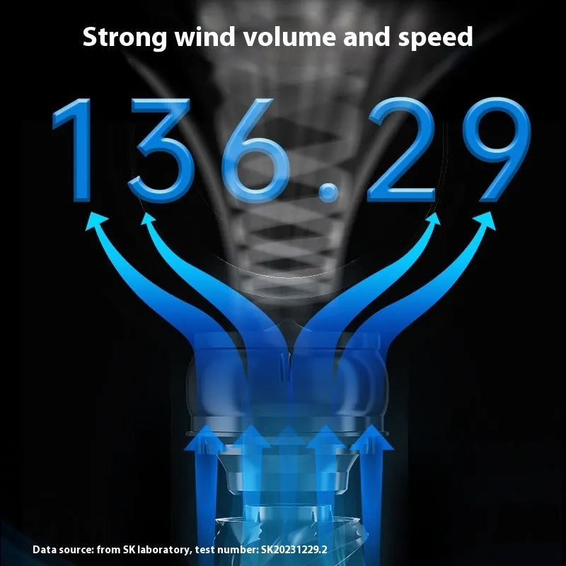 White bladeless tower fan with remote control on wooden floor