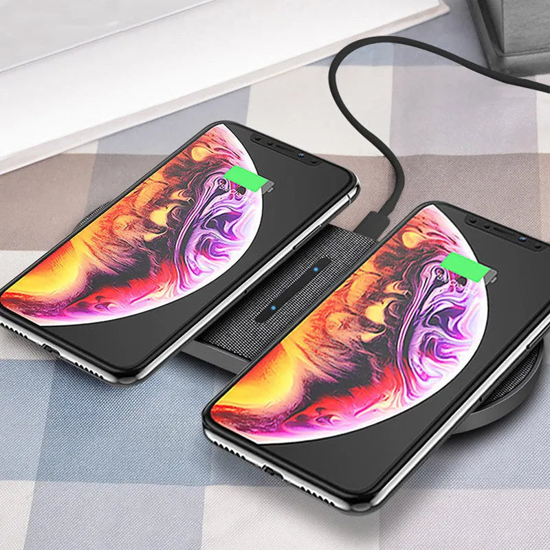 Pair of black wireless charging pads with USB Type-C input for 10W quick charging