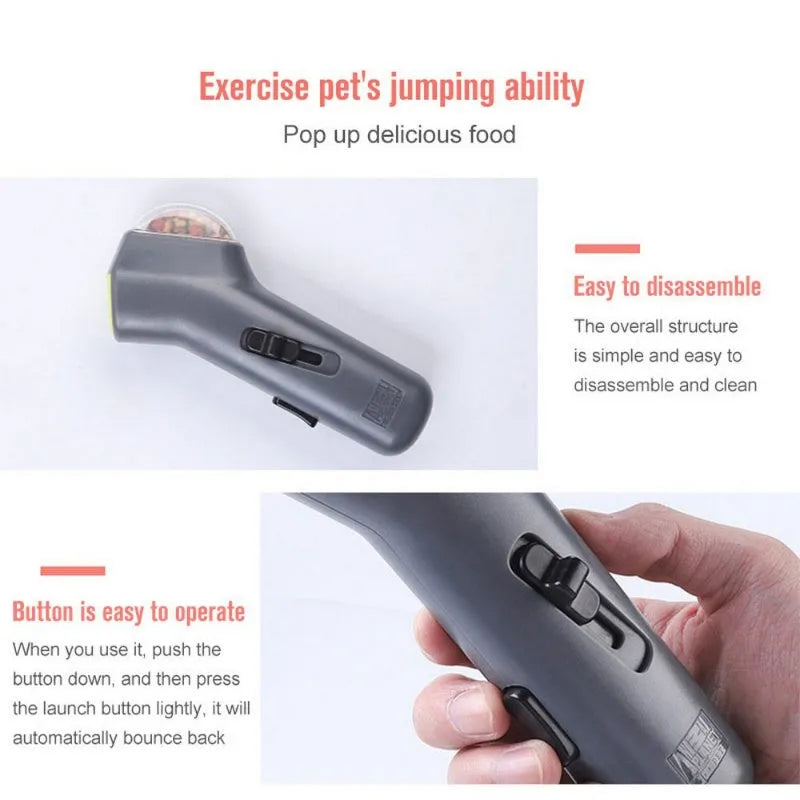 Grey plastic manual dog treat catapult launcher for outdoor training and play