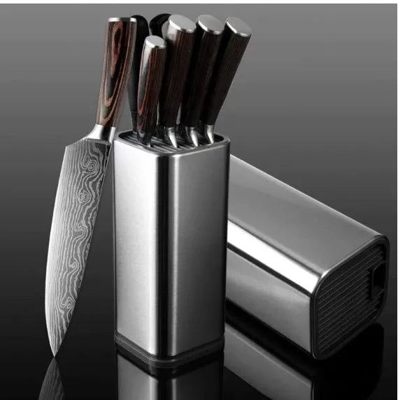 Stainless steel kitchen tool holder with detachable storage bucket for knives and cutlery organisation