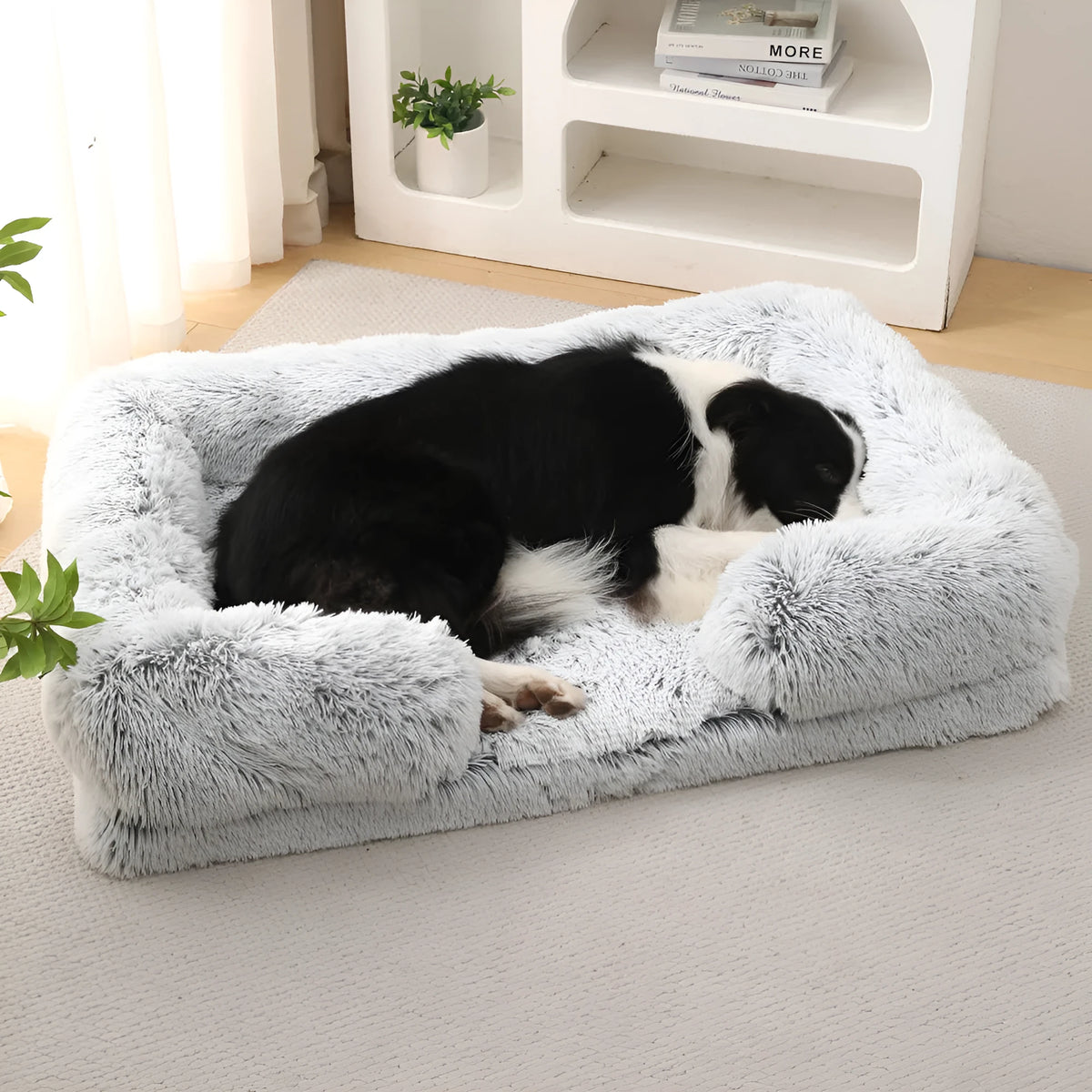 Plush round dog bed in cloth, available in sizes S to XXL and 25 colours, without inner sleeve