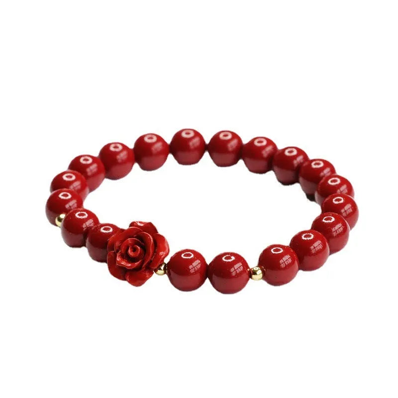 Purple gold sandstone cinnabar bracelet with 8mm rose beads in national style