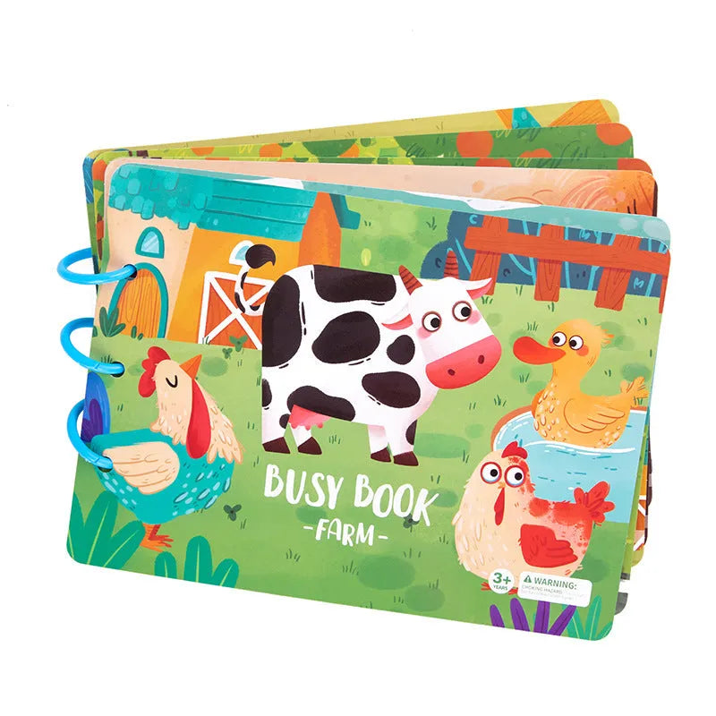 Children's busy book paper puzzle 30.5x21.7x3.3cm with repeated paste design, farm model