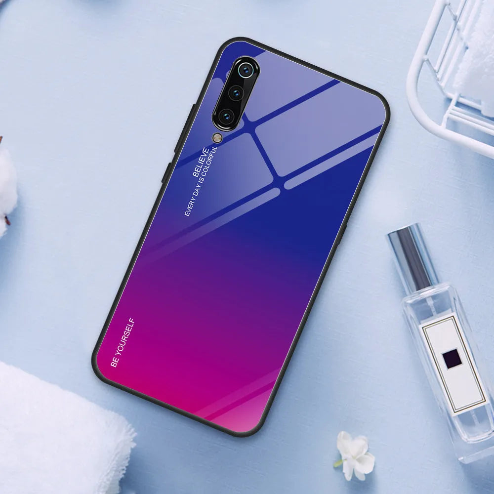 Gradient colour phone case for Redmi smartphones with tempered glass and TPU construction