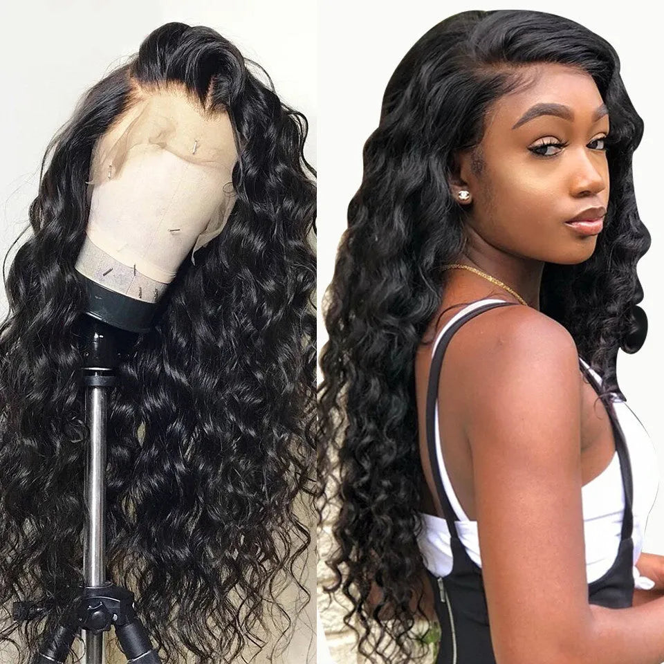 Black front lace chemical fibre small curly wig with adjustable buckles and clips, 18 inches