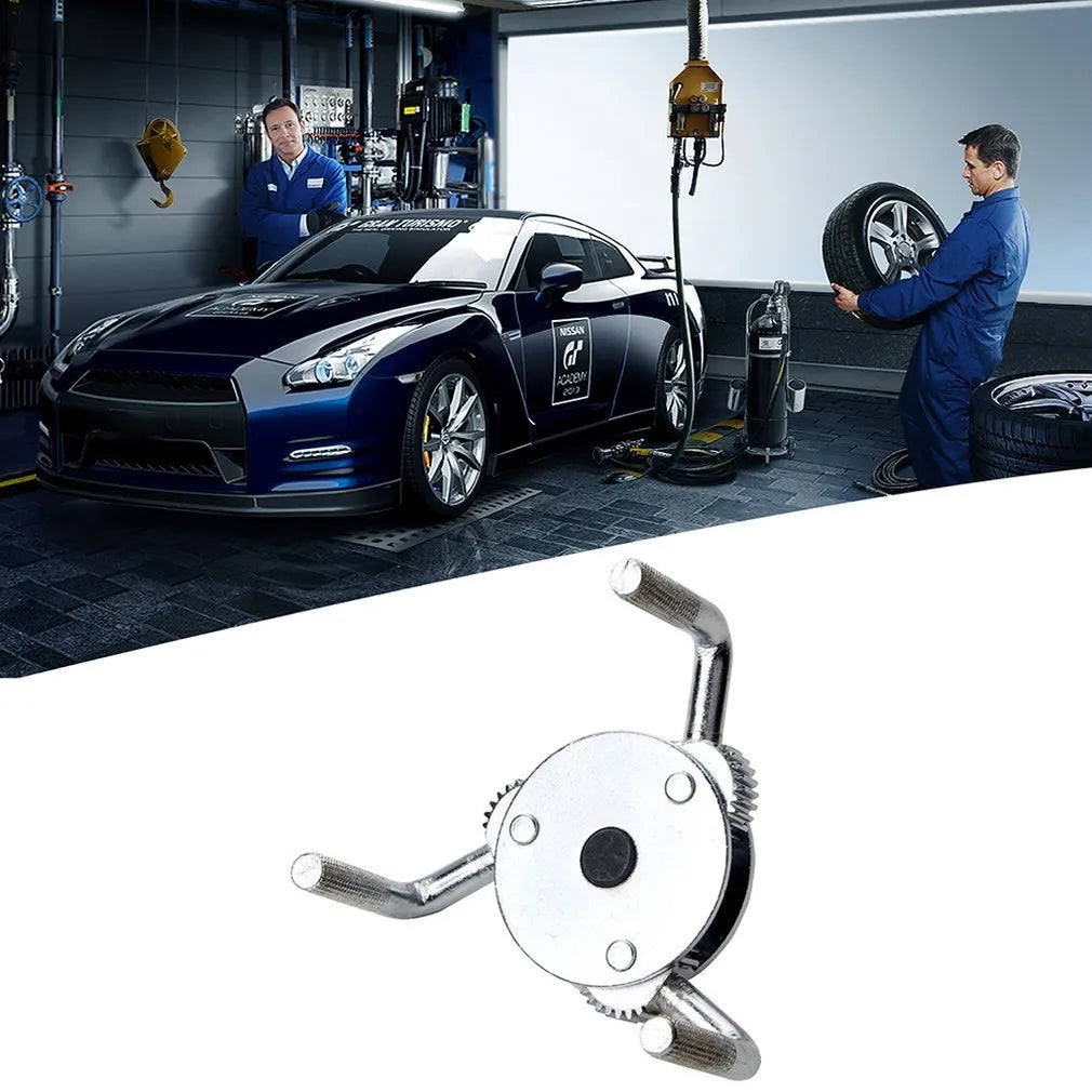 Silver round three-jaw oil filter wrench with frosted finish for metric filter elements