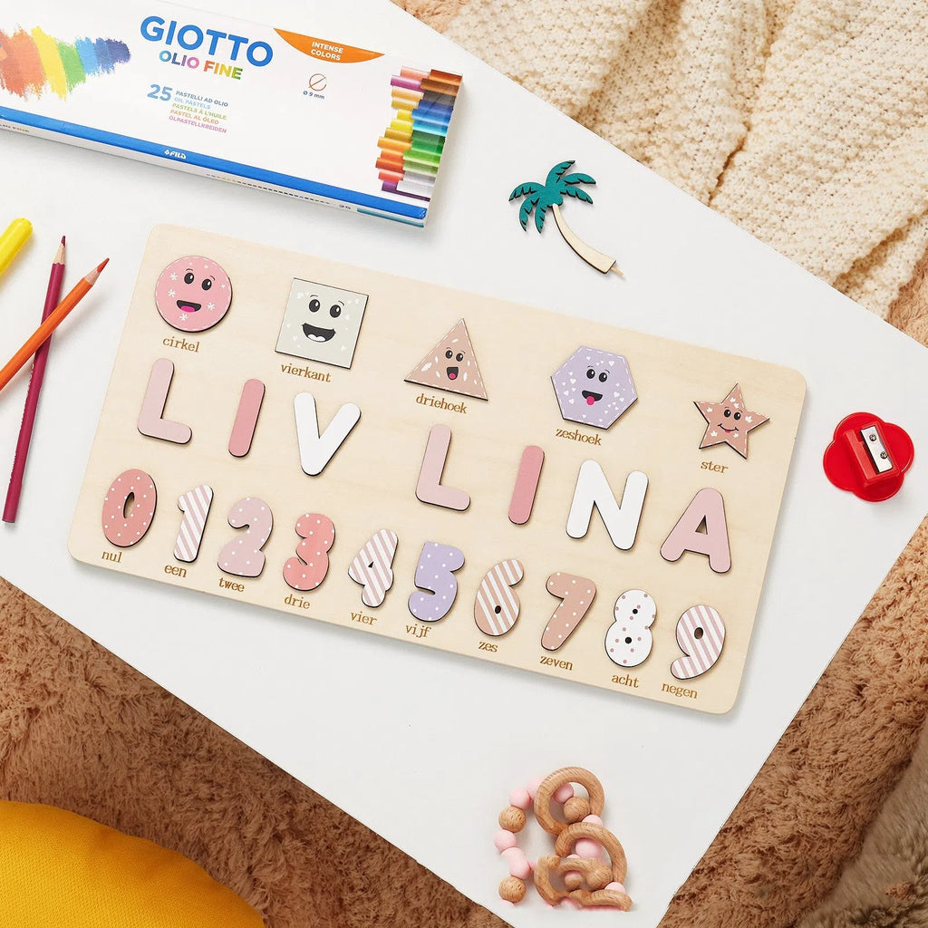 Wooden digital shape recognition puzzle board with hand-holding pieces for infants, 30x20cm to 38x20cm