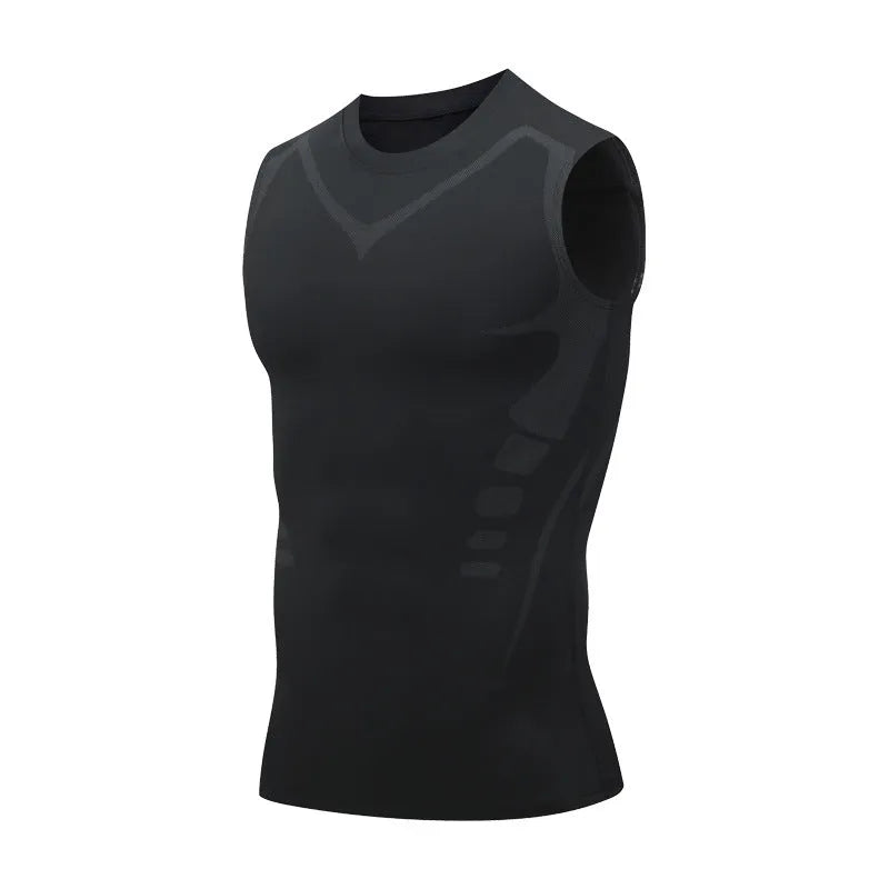 Men's quick-drying breathable slim fit workout vest in white, black, and grey for running and fitness