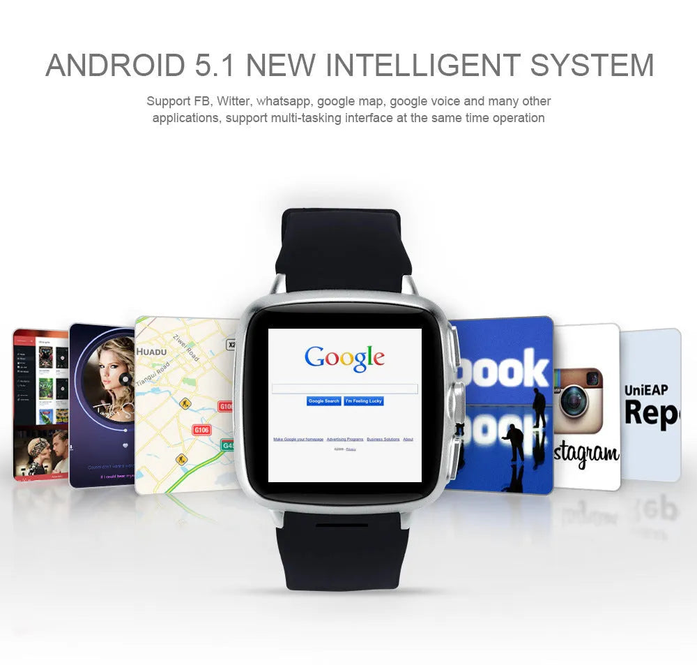 Z01smart watch in black or white with a 1.54-inch touchscreen and built-in camera.