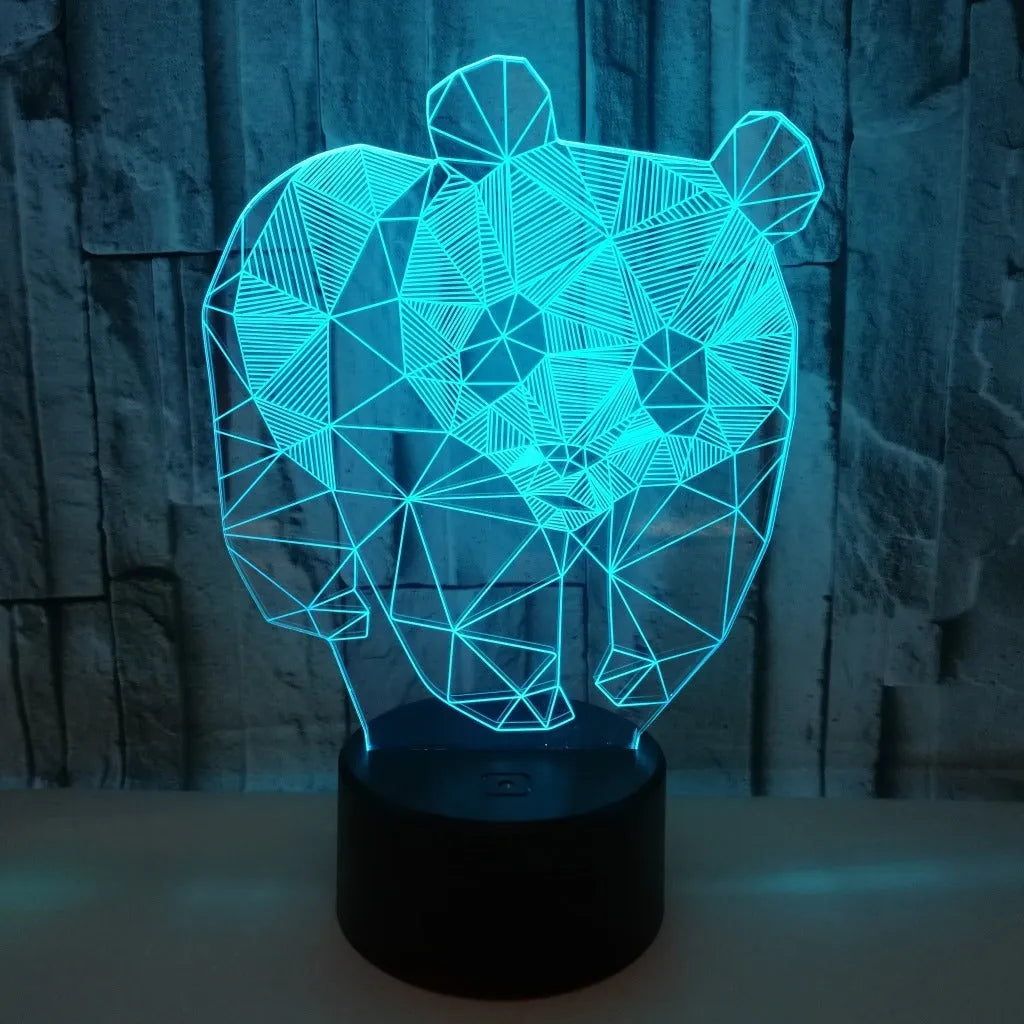 LED stereo night light with acrylic board and black ABS base, showing colourful gradient mode on a desk