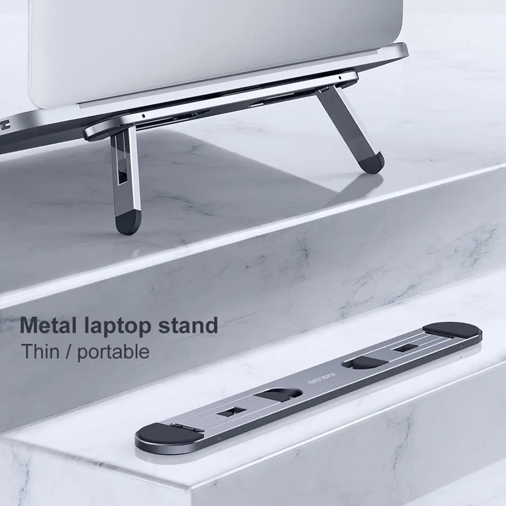 Silver aluminium alloy notebook stand 216x26mm with silicone pads on desk