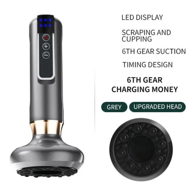 Green electric vacuum cupping massager with USB charger on a white background.