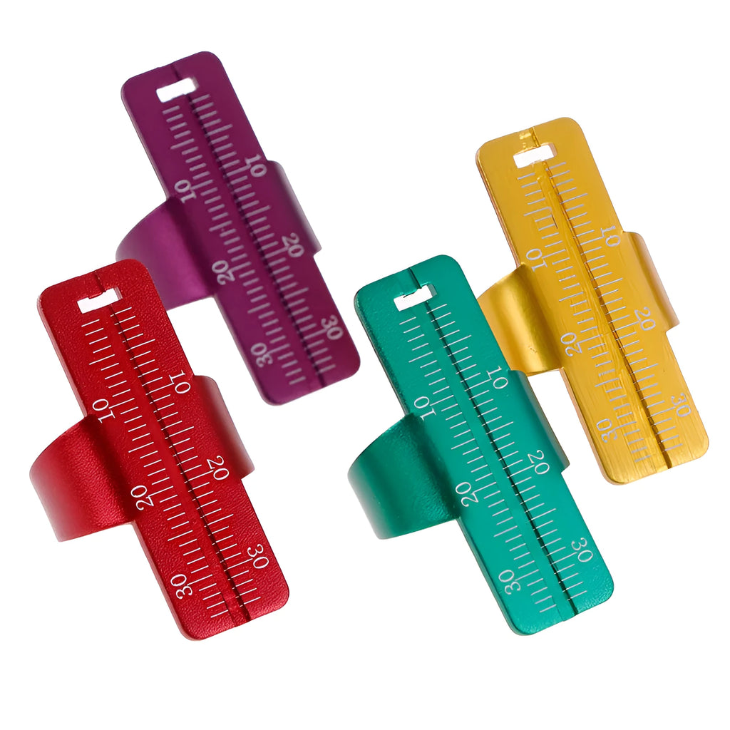 Stainless steel dental root canal ruler with measurement scale, shown in multiple colour options.