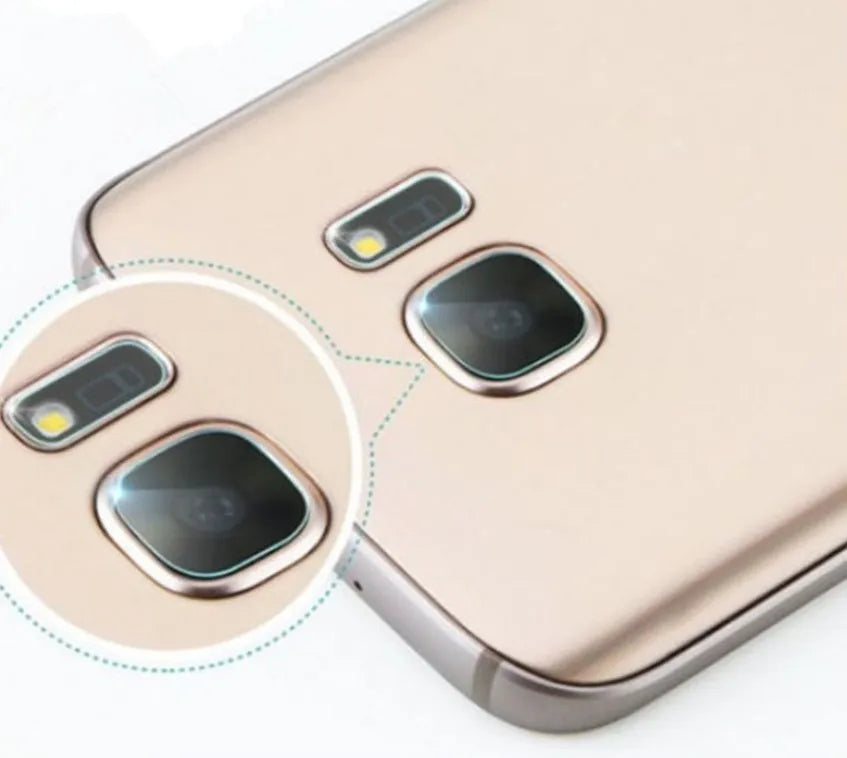 Tempered glass rear camera lens and flash protector for Samsung Galaxy S8 phone.