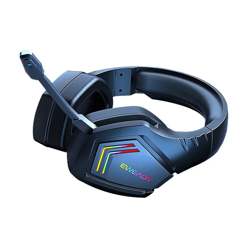 Black RGB wireless Bluetooth headphones with noise reduction and over-ear design