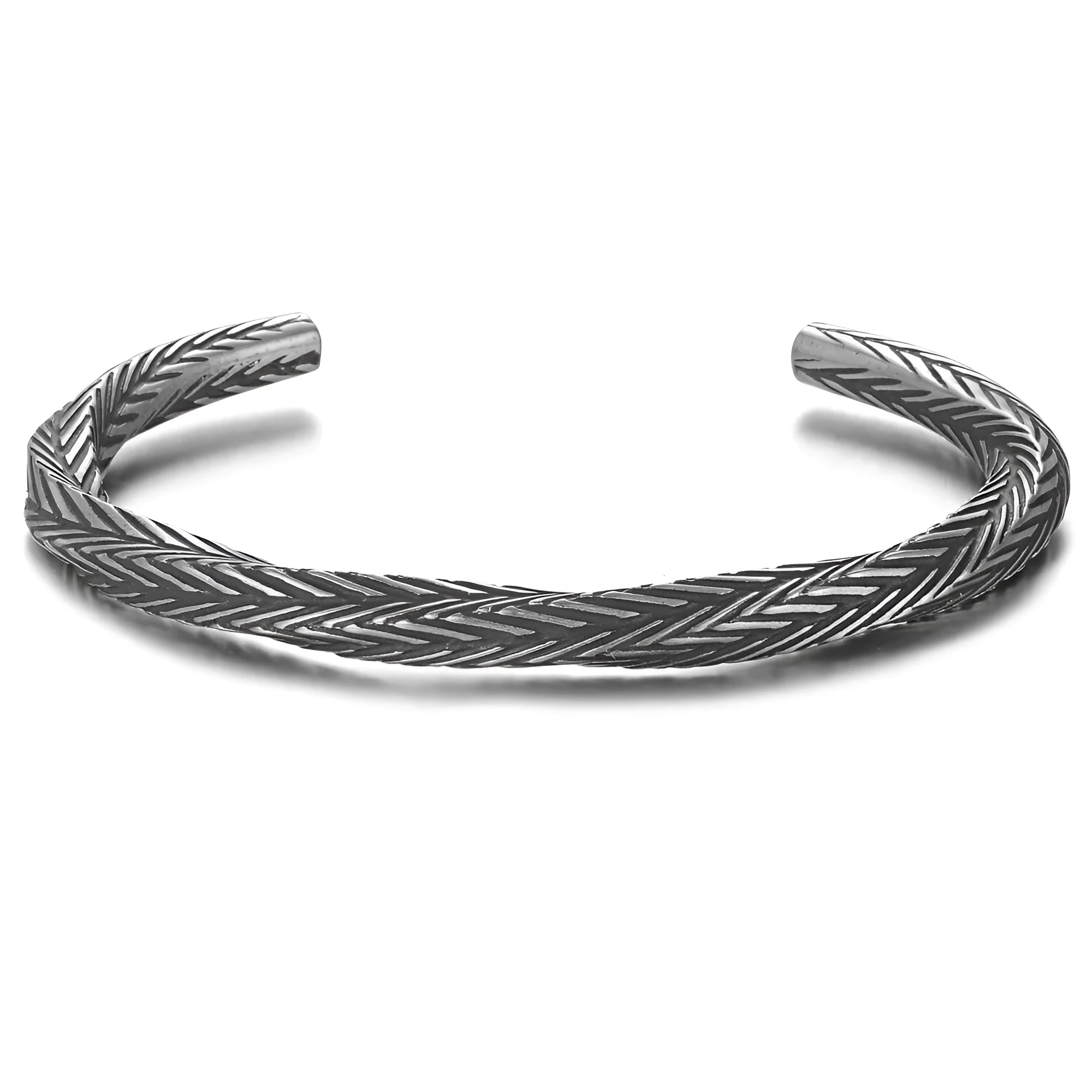 Men's white titanium steel pattern bracelet with geometric design on plain background