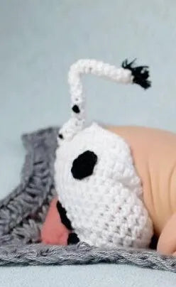 Handmade white baby cow suit knitted set with trousers and matching hat