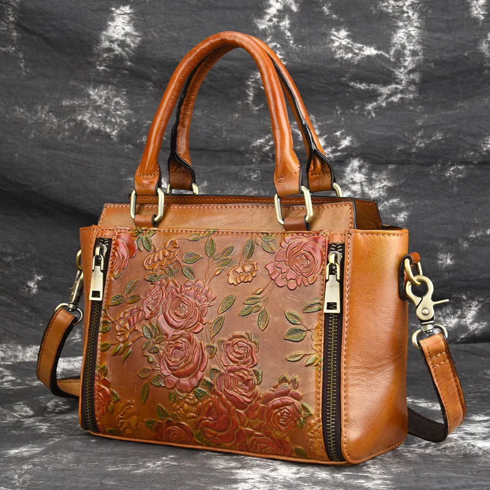 Retro yellow genuine leather cross body tote handbag with 25cm width and 130cm adjustable strap