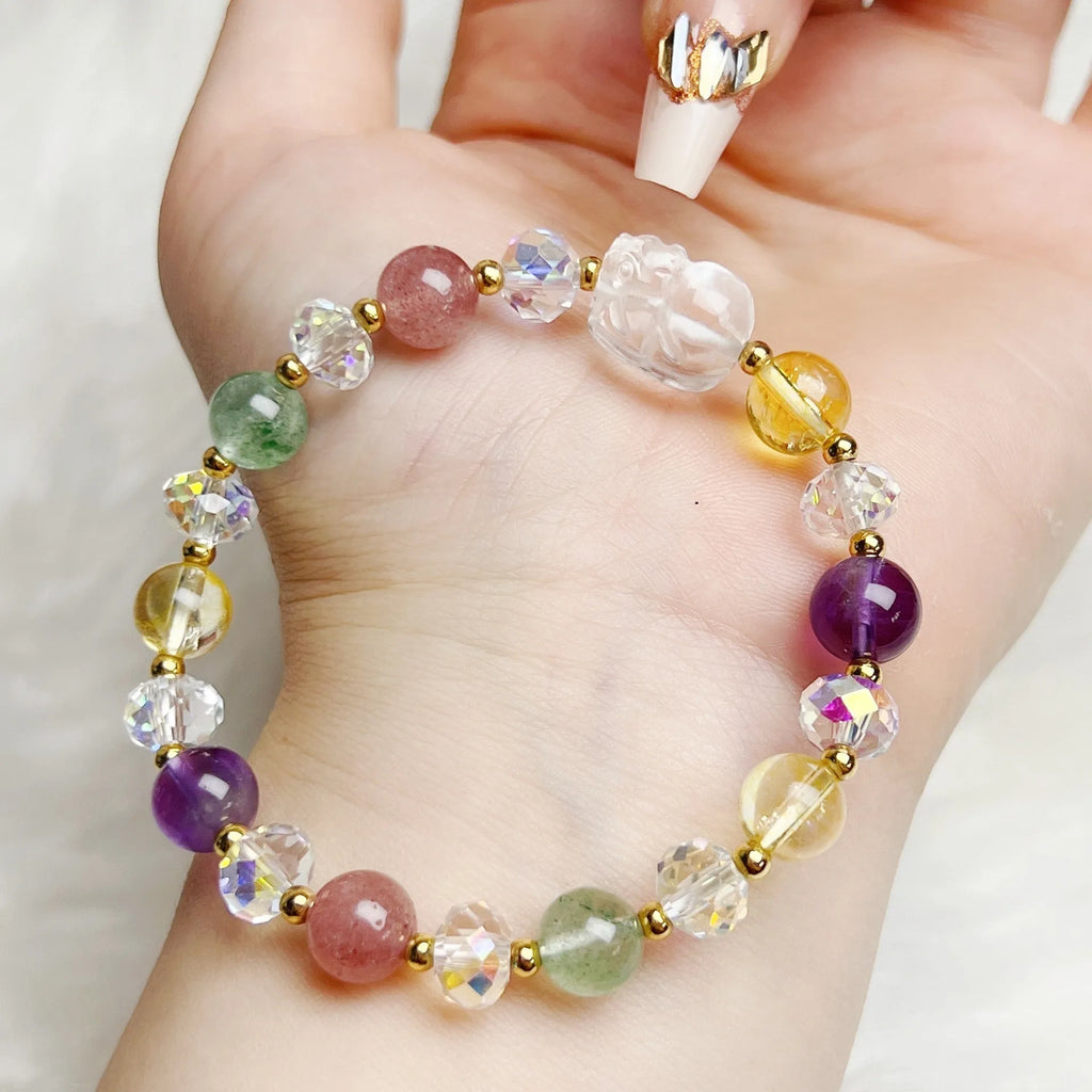 Crystal zodiac bracelet with phoenix nine-tail fox design on wrist