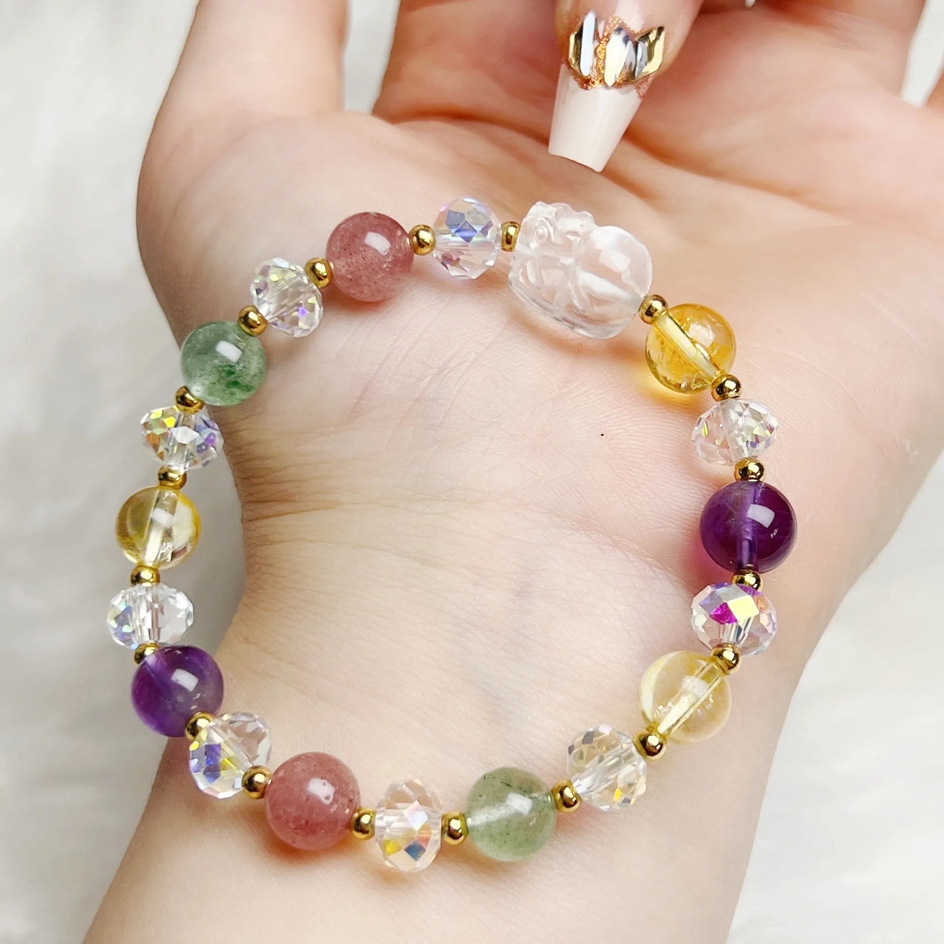 Crystal zodiac bracelet with phoenix nine-tail fox design on wrist