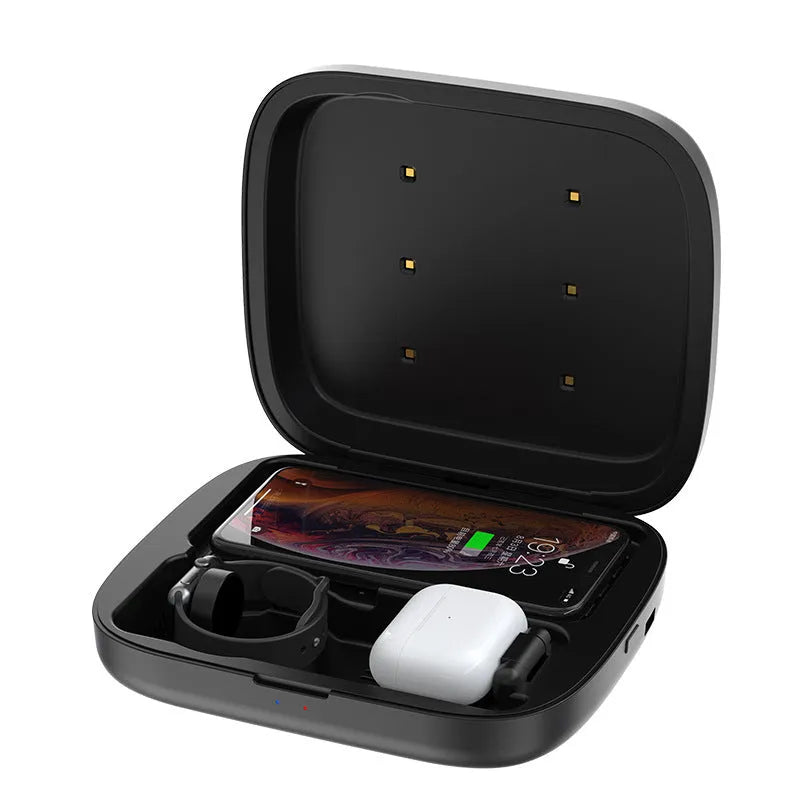 N34 4 in 1 wireless charging and disinfection box in black or white with Micro USB and 2400mA