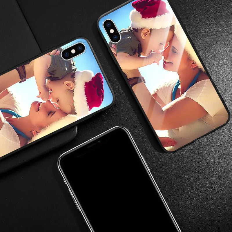 Slim patterned protective case for Apple iPhone with raised edges around screen and camera.